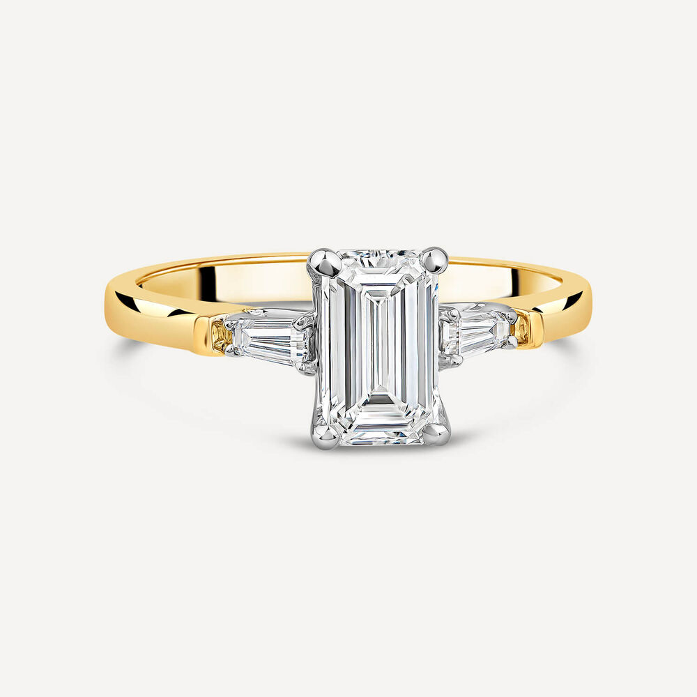 Born 18ct Yellow Gold 1.38ct Lab Grown  Emerald Cut & Baguette Diamond Sides Ring image number 2