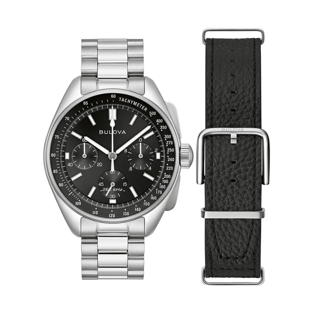 Bulova Lunar Pilot 43.5mm Black Dial Stainless Steel Bracelet Chronograph Watch image number 2