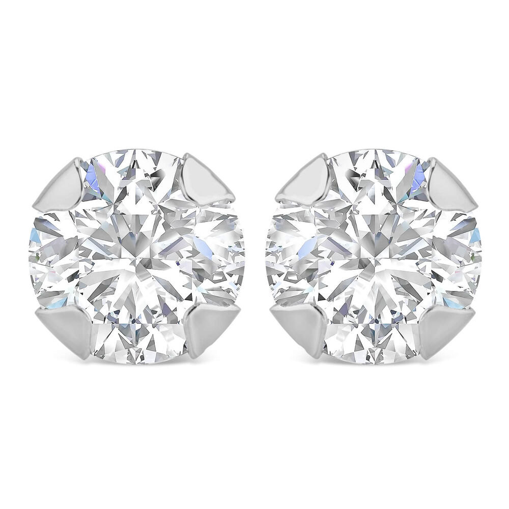 9ct White Gold 5mm Four Claw Cubic Zirconia Stud Earrings