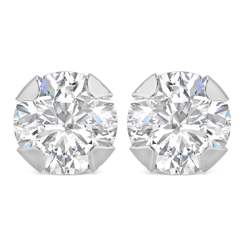9ct White Gold 5mm Four Claw Cubic Zirconia Stud Earrings image number 0