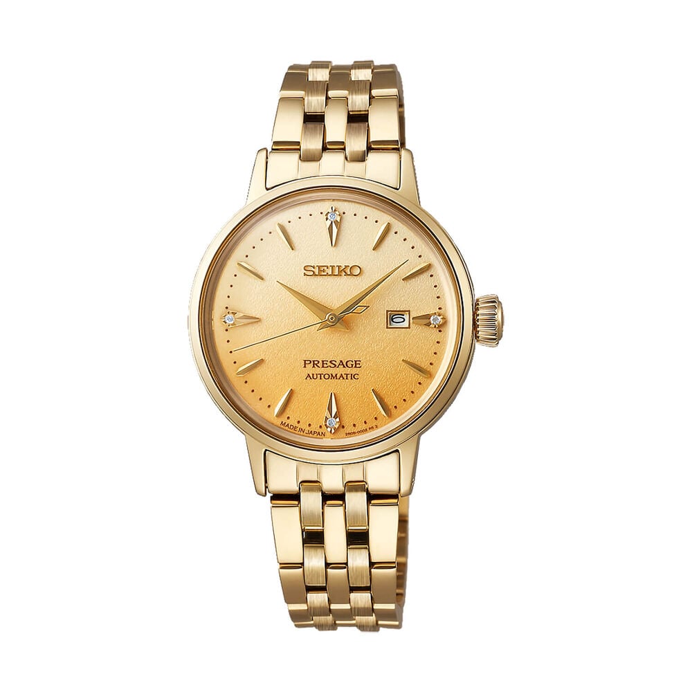 Seiko Presage Cocktail Time &lsquo;Eggnog&rsquo; 30mm Gold Dial Gold Tone Stainless Steel Bracelet Watch
