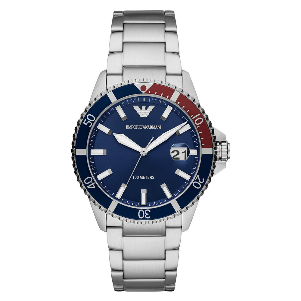 Emporio Armani Diver 42mm Blue Dial Steel Case Bracelet Mens Watch image number 0