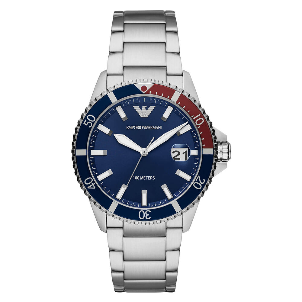 Emporio Armani Diver 42mm Blue Dial Steel Case Bracelet Mens Watch