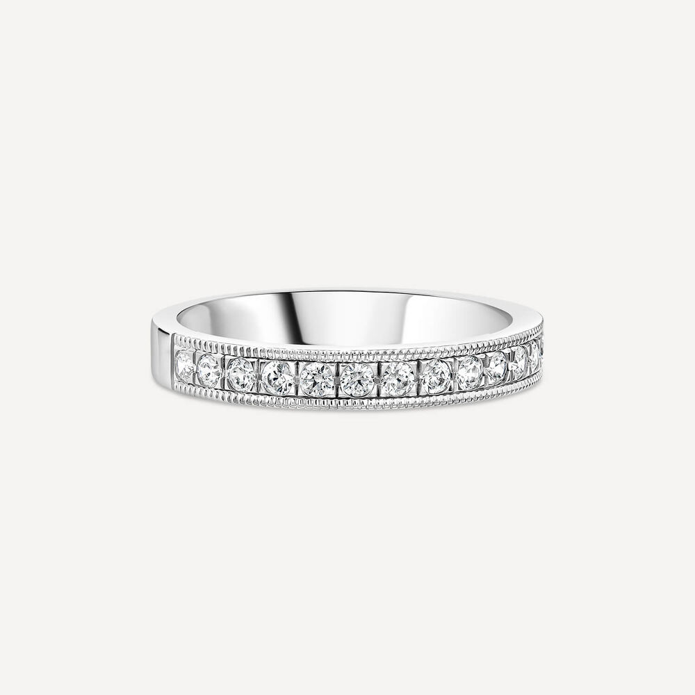 18ct White Gold 0.33 Diamond Set Milgrain Edge Wedding Ring image number 2