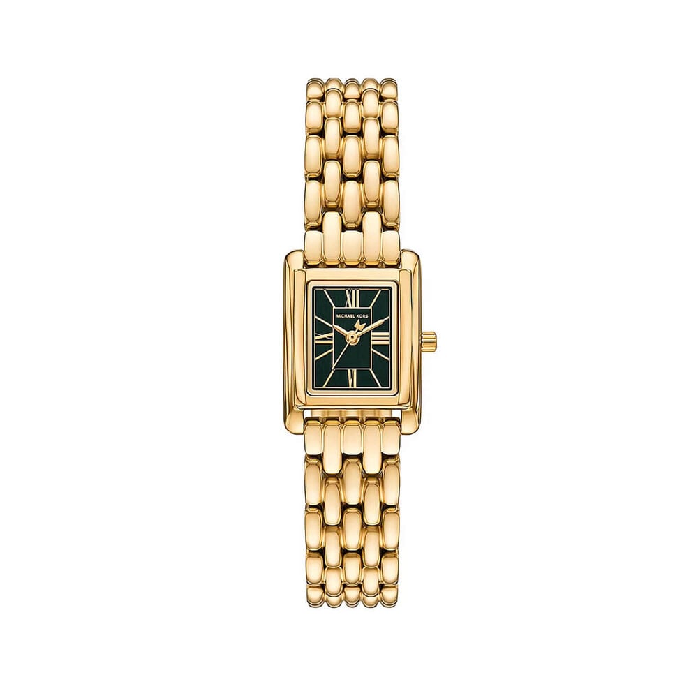 Michael Kors Petite Essex 20x27mm Black Dial Gold Tone Stainless Steel Bracelet Watch