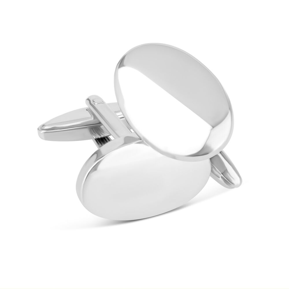 Silver-Plated Polished Oval Cufflinks image number 2