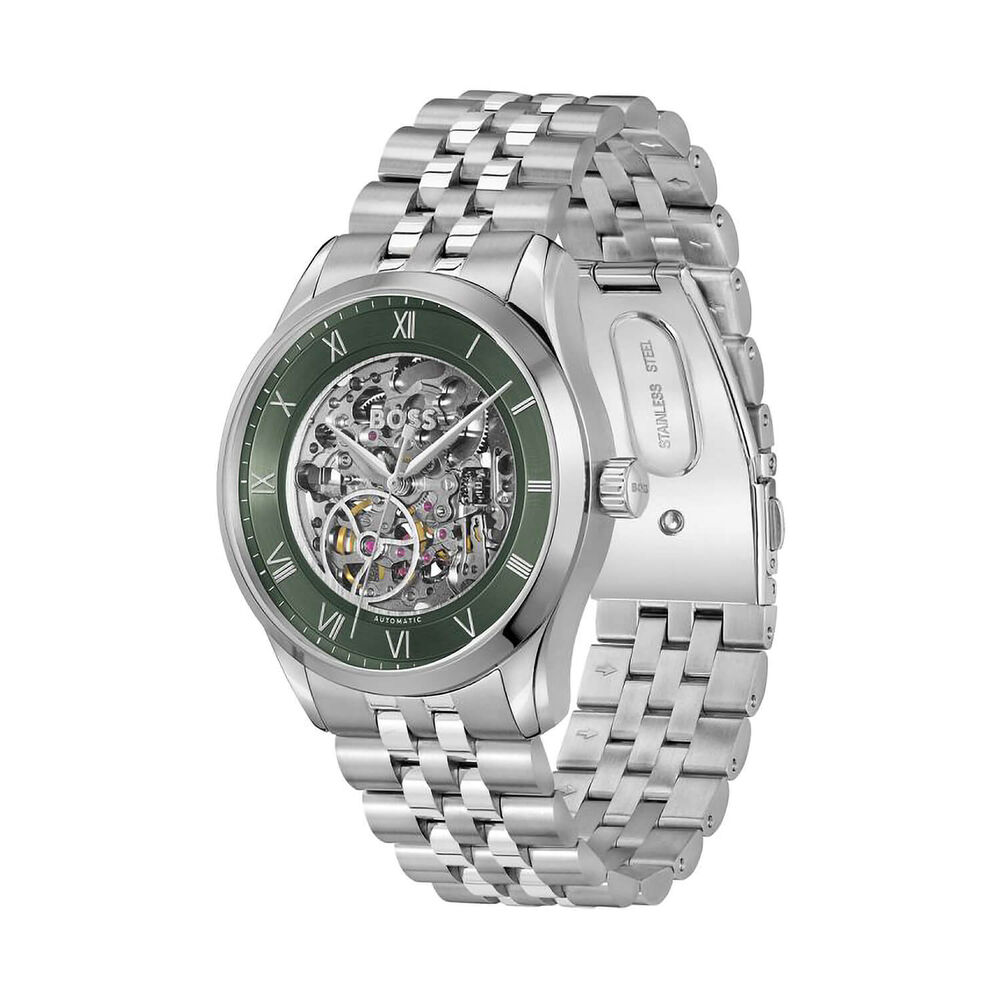 BOSS Principe Skeleton 41mm Green Dial Stainless Steel Bracelet Watch
