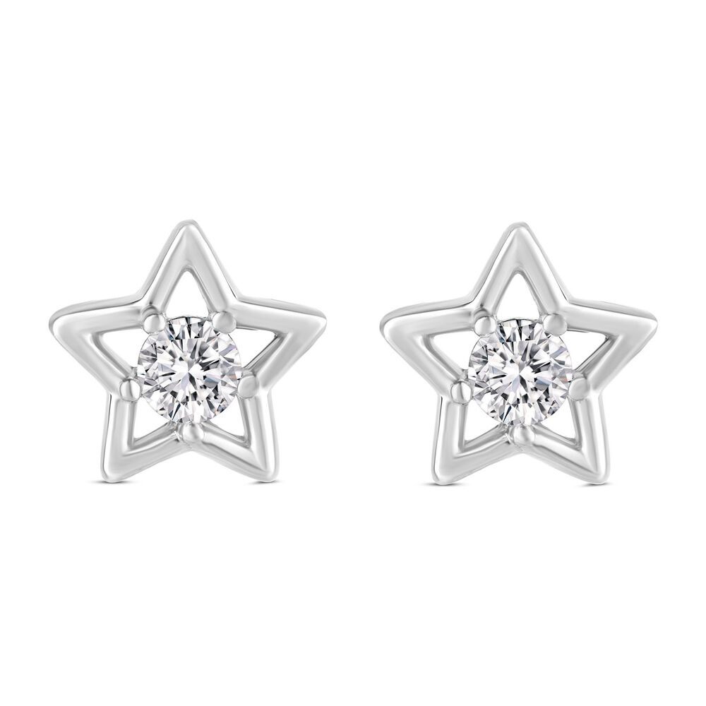 Little Treasure Sterling Silver Cubic Zirconia Open Star Earrings