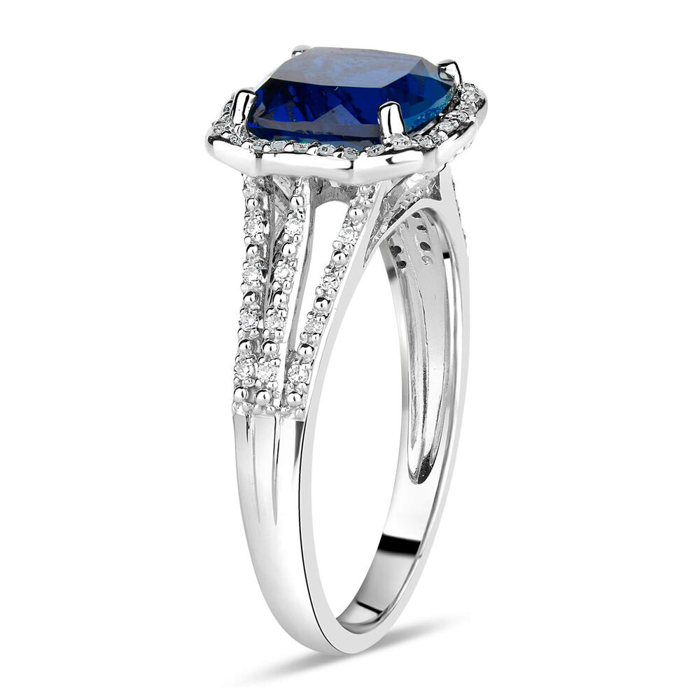 9ct White Gold 0.15ct Diamond and Created Sapphire Halo Ring image number 3