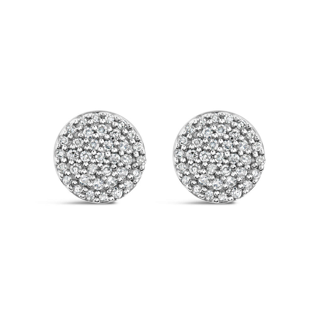 9ct White Gold Pave Diamond Round Stud Earrings