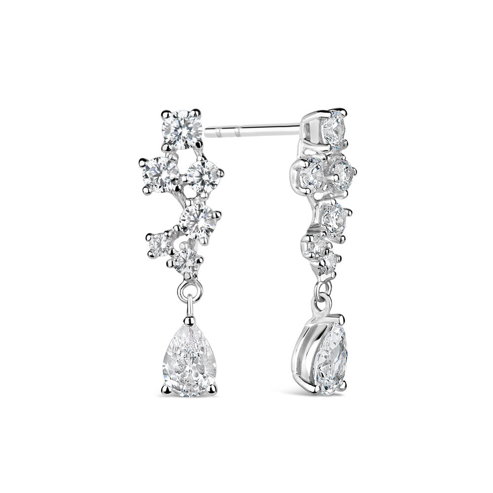 Sterling Silver Cubic Zirconia Pear Drop Earrings image number 4
