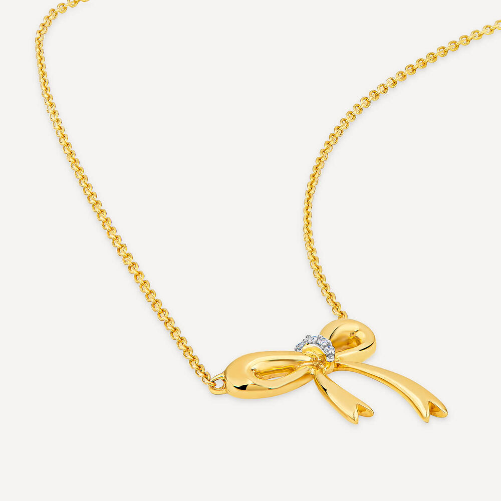 9ct Yellow Gold Diamond Bow Necklet & Stud Earring Set image number 6