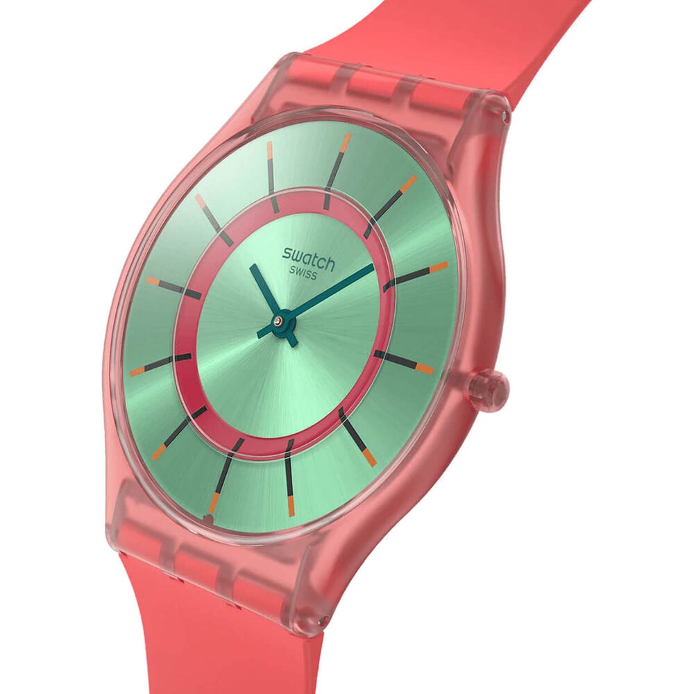 Swatch Skin Minty Mango Dream 34mm Green Dial Red Gradient Silicon Strap Watch image number 1
