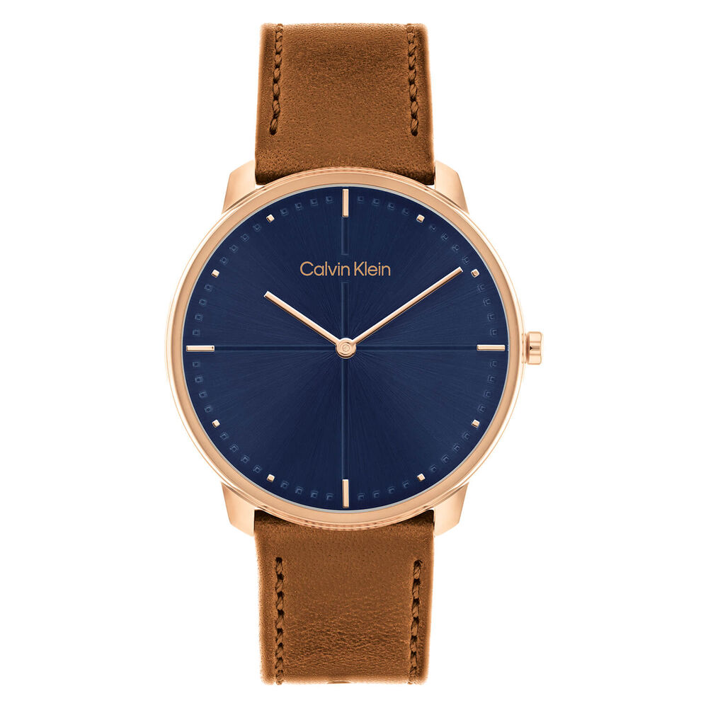 Calvin Klein Timeless 40mm Blue Dial Steel Case Brown Strap Watch
