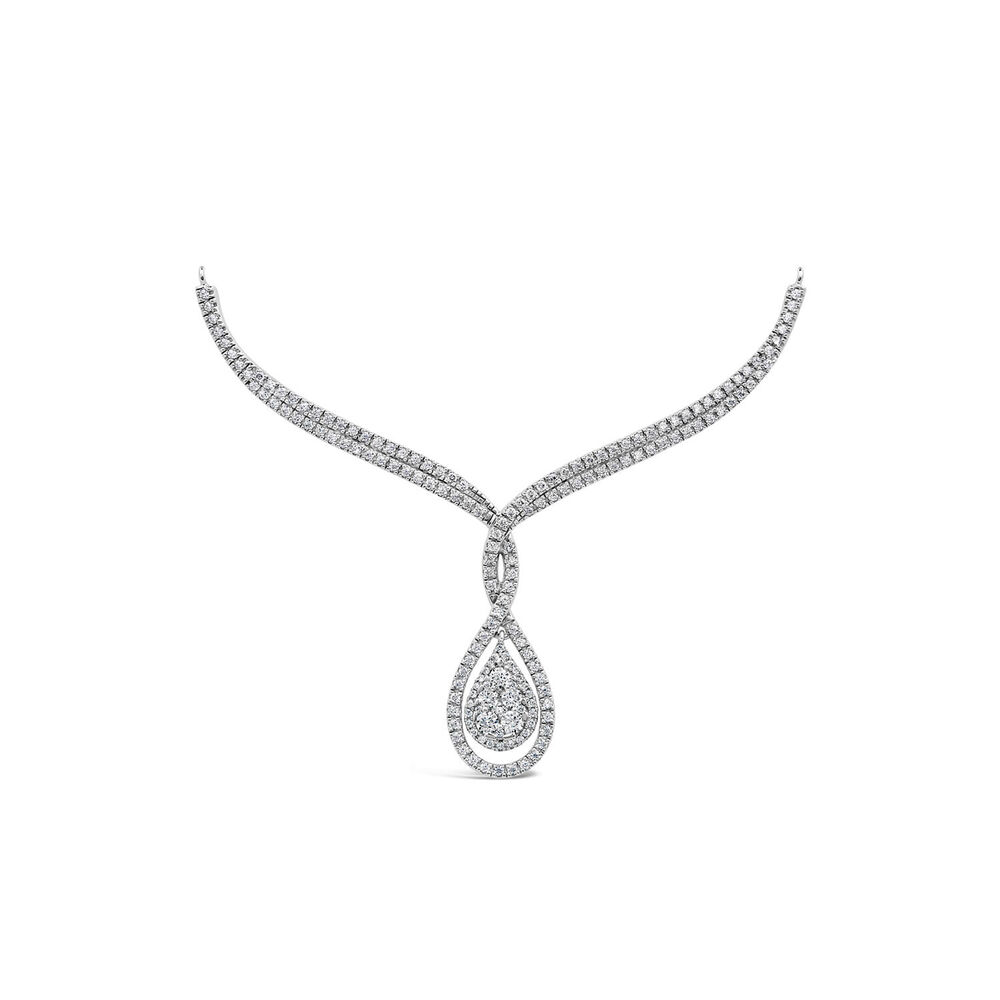 Sterling Silver Twisted Pear Cubic Zirconia Cluster Hammock Drop Necklet