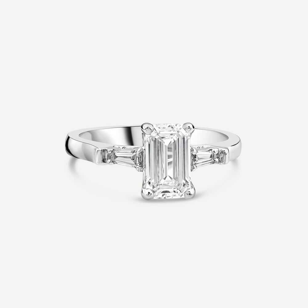 Born Platinum 1.38ct Lab Grown Emerald Baguette Ring image number 2