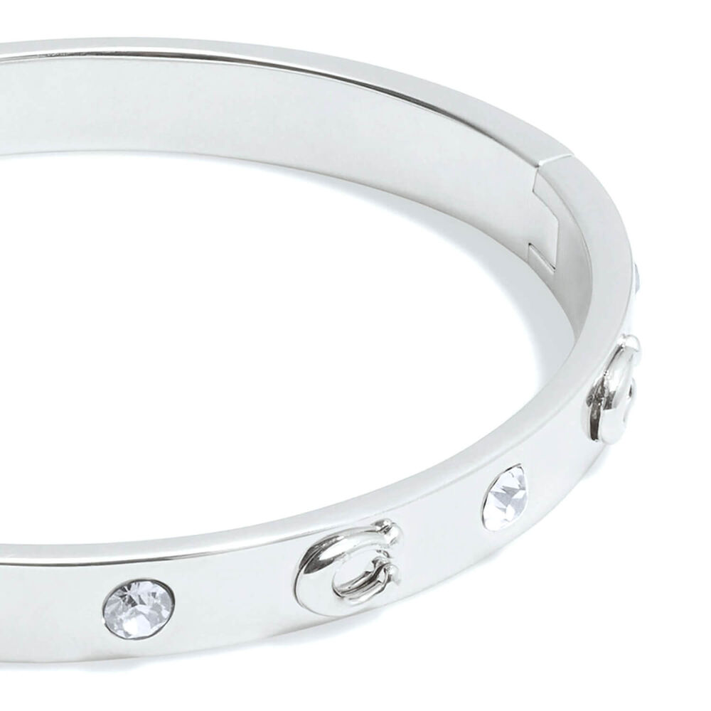 Coach Silver Tone Brass Signature Stone Bangle Bracelet