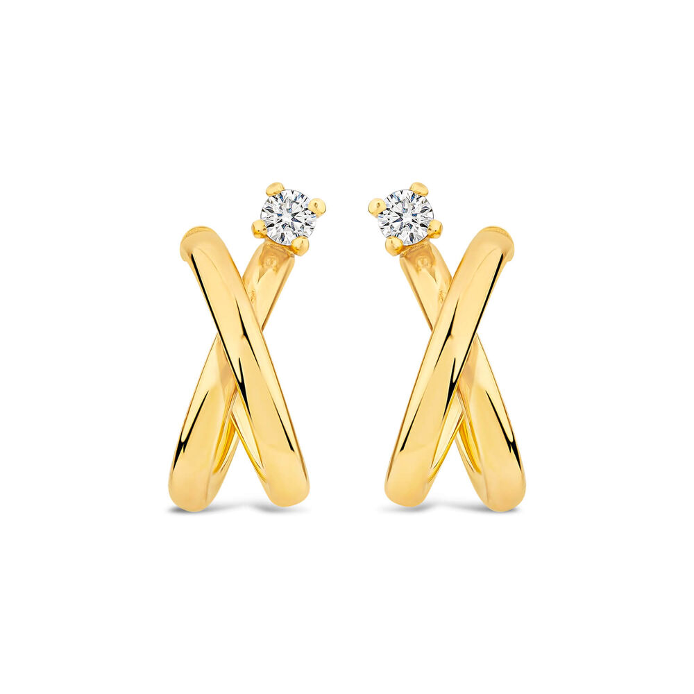 9ct Yellow Gold Cubic Zirconia Top Crossover Curve Stud Earrings image number 0