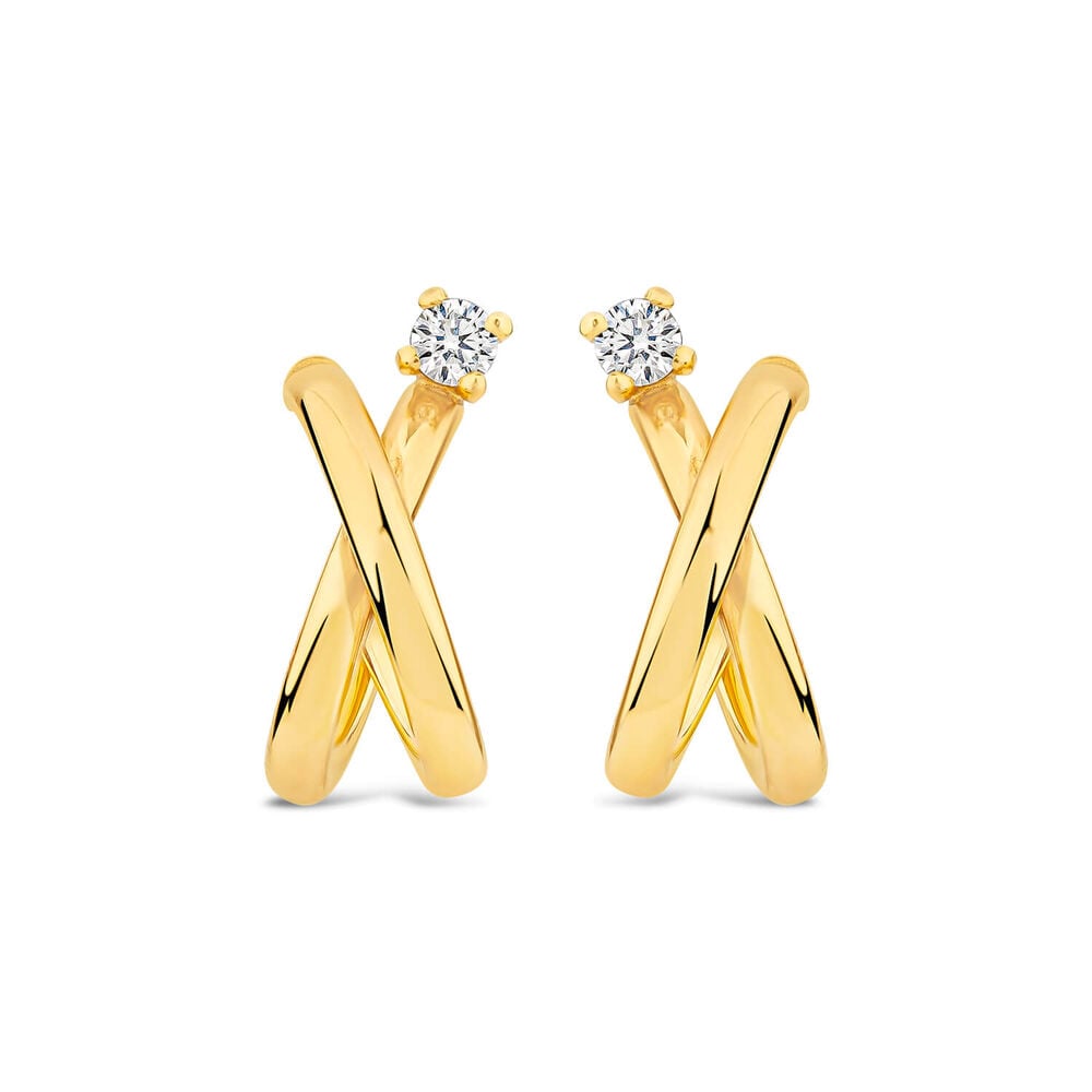 9ct Yellow Gold Cubic Zirconia Top Crossover Curve Stud Earrings