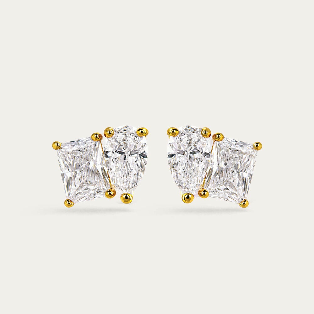 Yellow Gold Plated Sterling Silver Toi et Moi Cubic Zirconia Stud Earrings