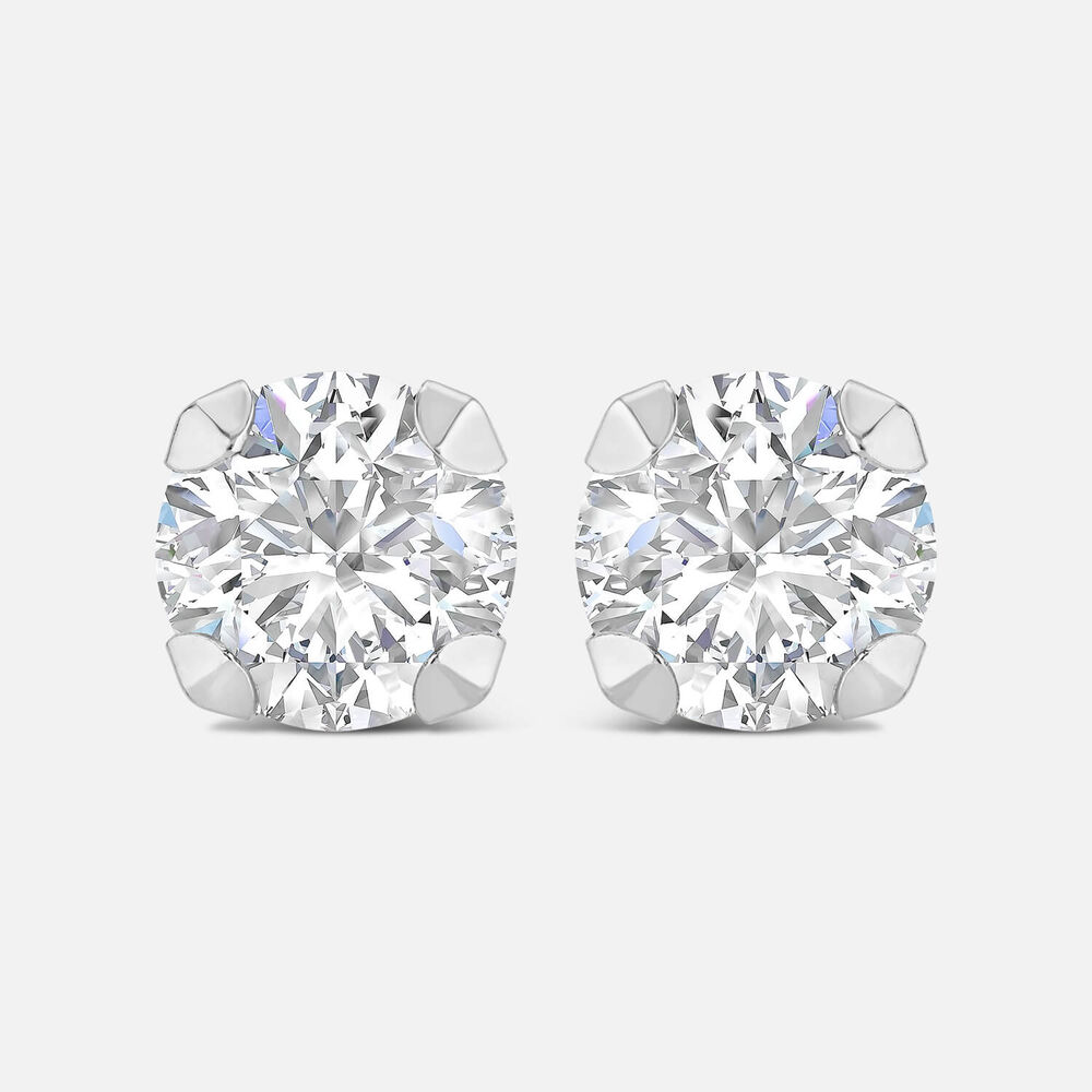 9ct White Gold 7mm Four Claw Cubic Zirconia Stud Earrings