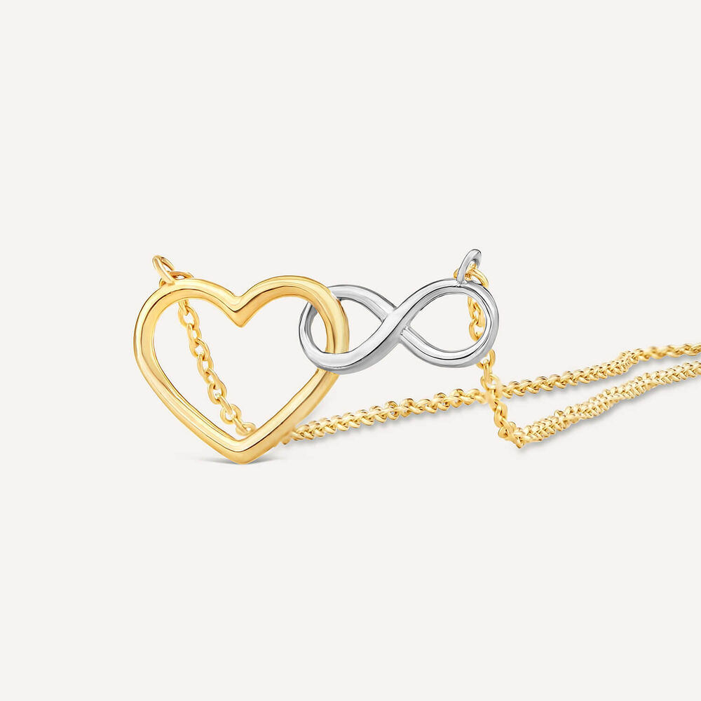 9ct Yellow Gold Two Colour Infinity Heart Interlocking Necklet image number 4