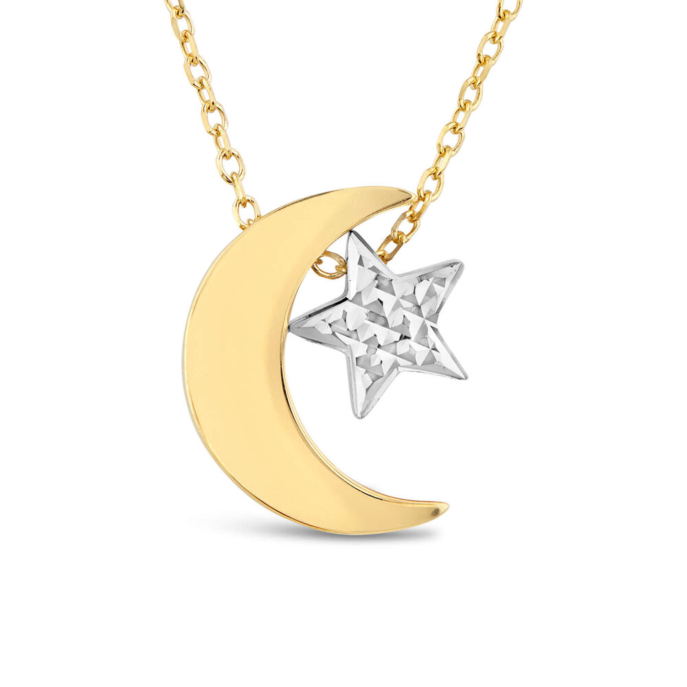 9ct Yellow And White Gold Moon And Star Pendant image number 0