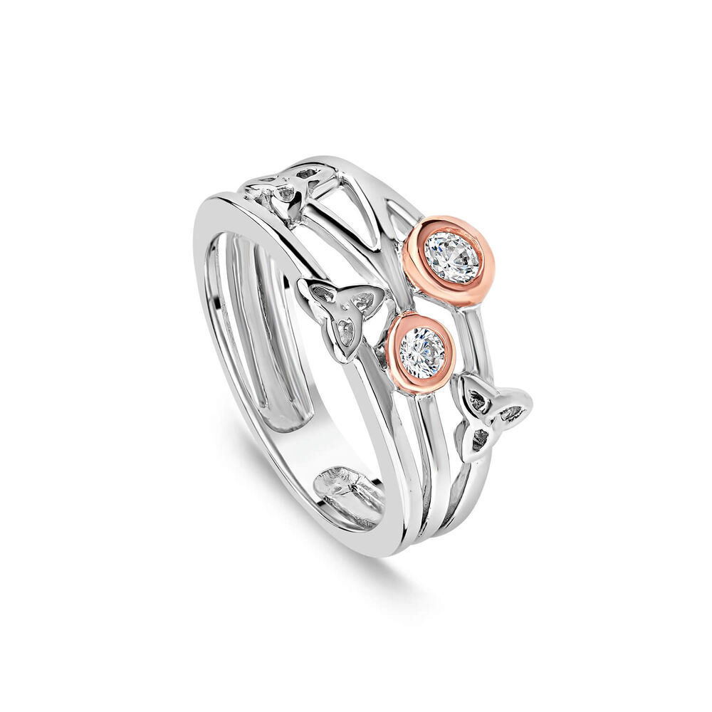 Sterling Silver Rose Gold Plated Trinity Knot Bubble Ring image number 0