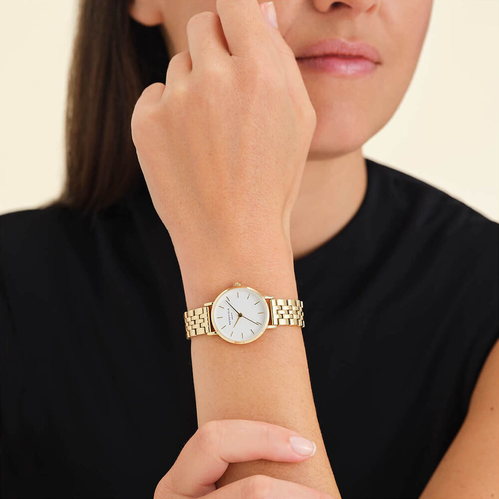 Rosefield Small Edit White Gold 26mm White Dial 23k Gold Plated Steel Bracelet Watch