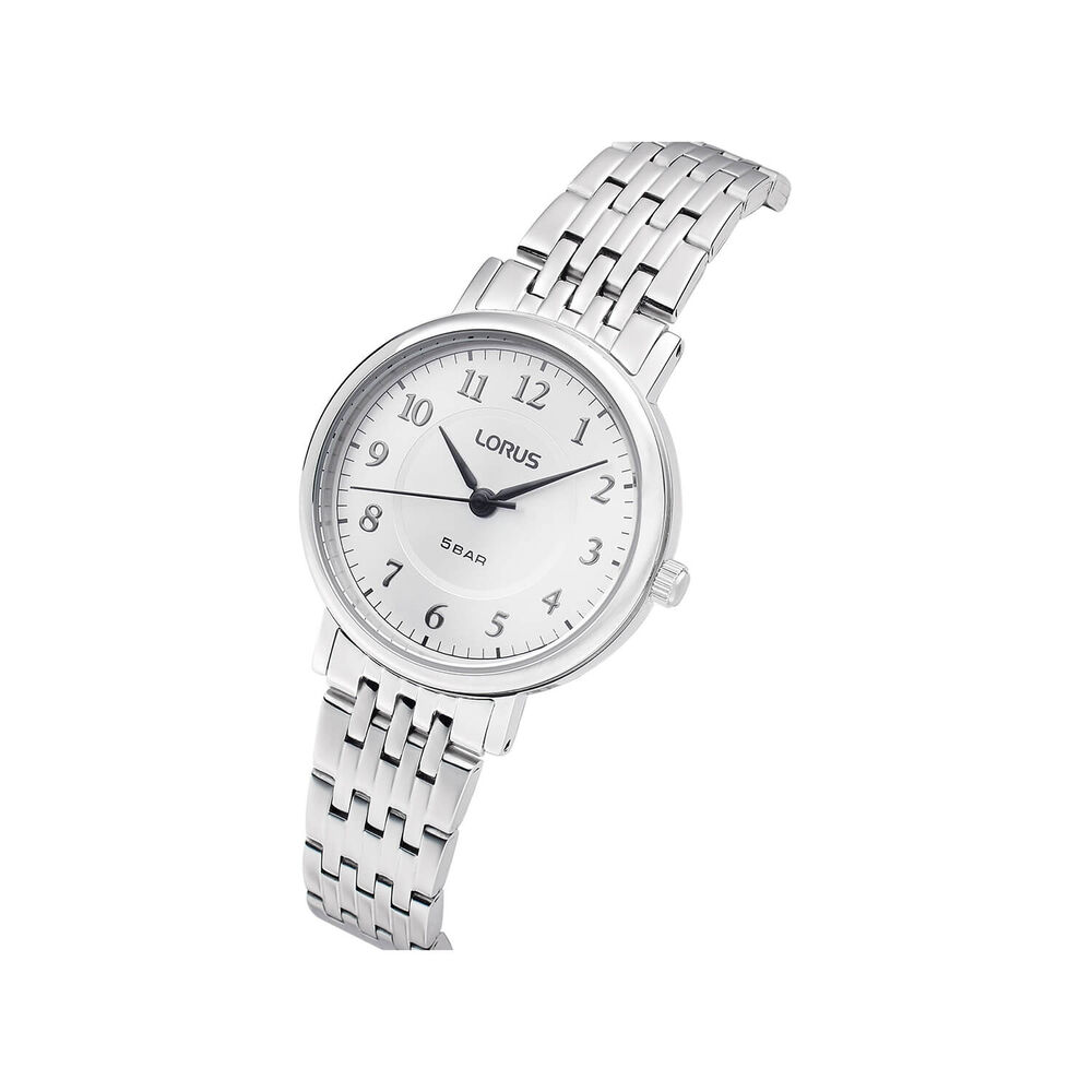 Lorus Quartz Ladies 30mm Silver Sunray Dial Steel Bracelet Watch image number 1