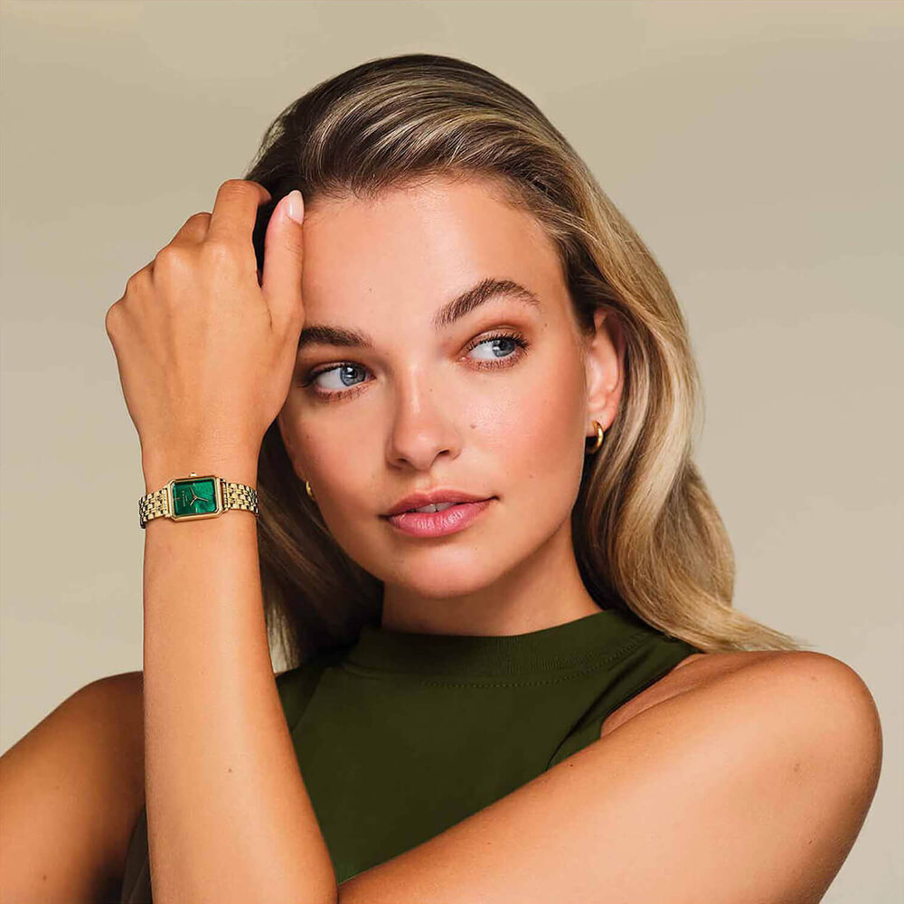 Rosefield Octagon XS Emerald 19.5x24mm Dial 23k Gold Plated Steel Bracelet Watch image number 2