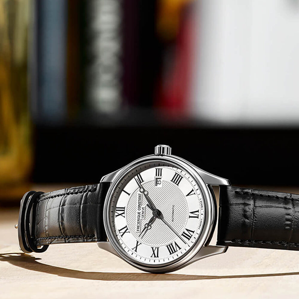 Frederique Constant Classics 40mm Silver Dial Black Leather Strap Watch image number 3