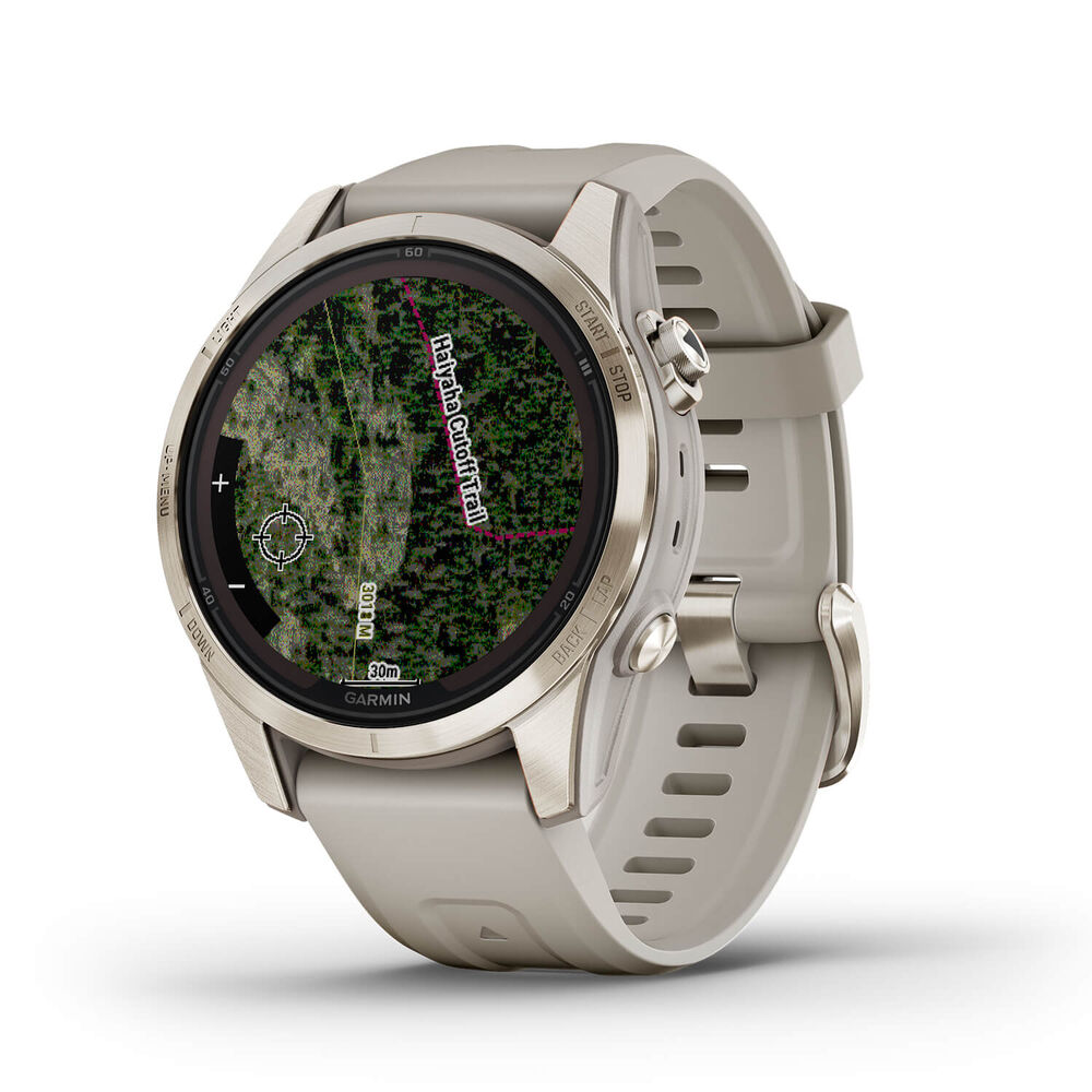 Garmin Fenix 7S Pro Sapphire Solar 42mm Cream Gold Case Light Sand Strap Watch image number 2