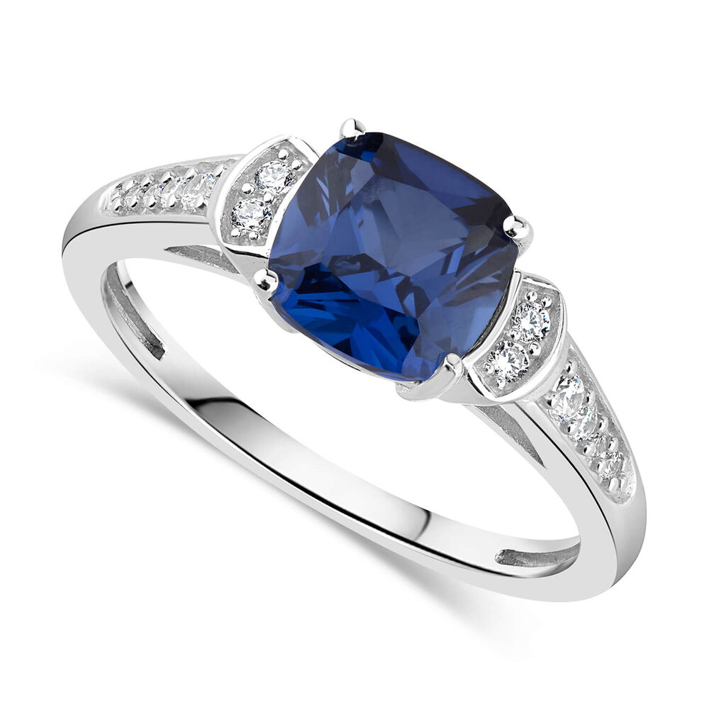 Ladies' 9ct White Gold Created Sapphire & Cubic Zirconia Dress Ring