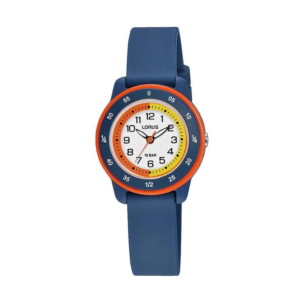 Lorus Quartz Kids 27mm White Dial Blue Silicon Strap Watch
