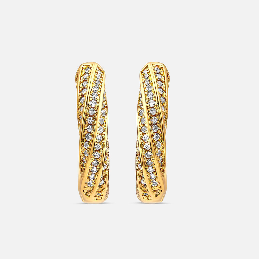 Yellow Gold Plated Vermeil Sterling Silver Cubic Zirconia Twist Hoop Earrings