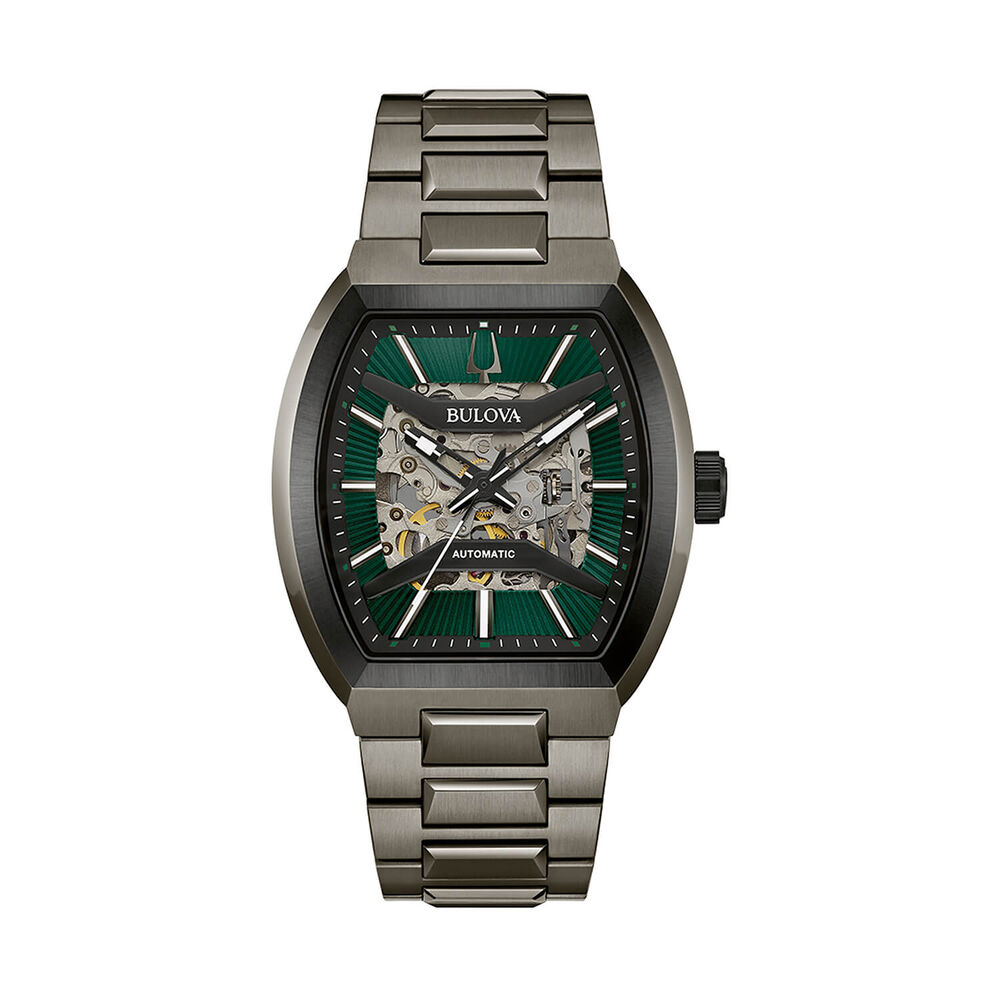 Bulova Maquina 40mm Green Skeleton Dial Grey Steel Bracelet Watch