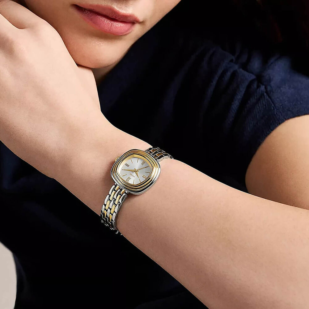 Fossil Emerson 30mm Silver Dial Two Tone Steel Bracelet Watch