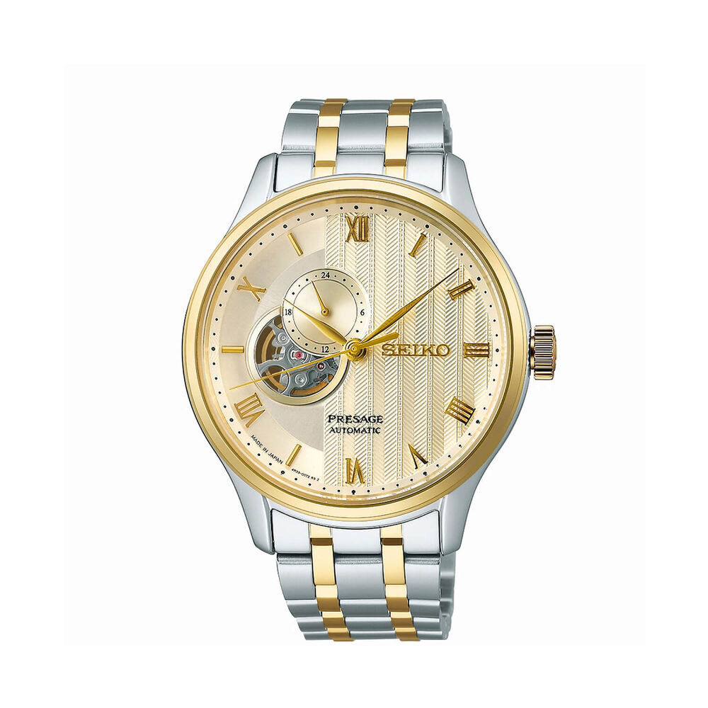 Seiko Presage 'Japanese Zen Gardens' Gold-Toned Sand 41.8mm Dial Steel Bracelet Watch image number 0