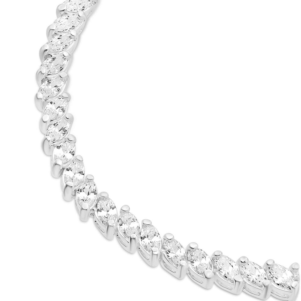 Ladies Sterling Silver Marquise Cut Cubic Zirconia Tennis Bracelet