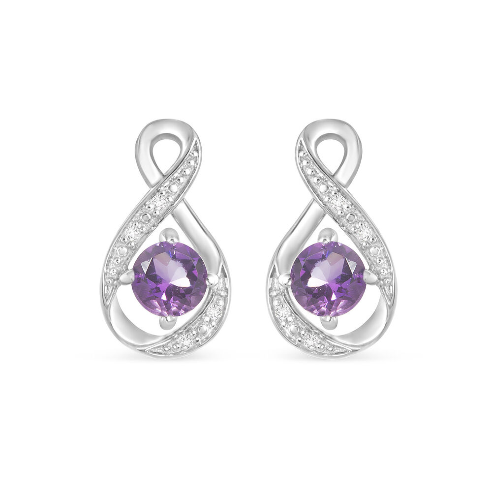Sterling Silver and Cubic Zirconia February Birthstone Stud Earrings image number 0