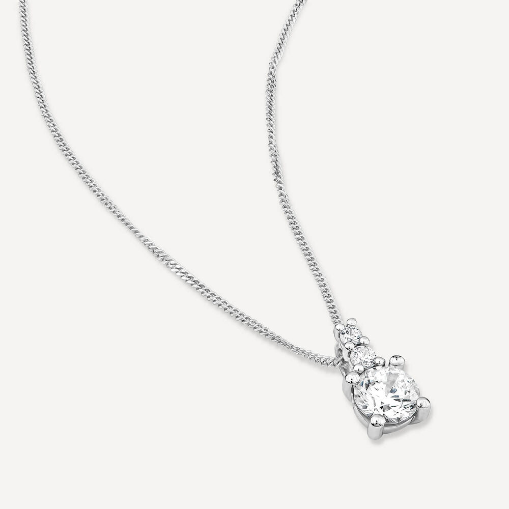 9ct White Gold Round Cubic Zirconia Top Pendant image number 3