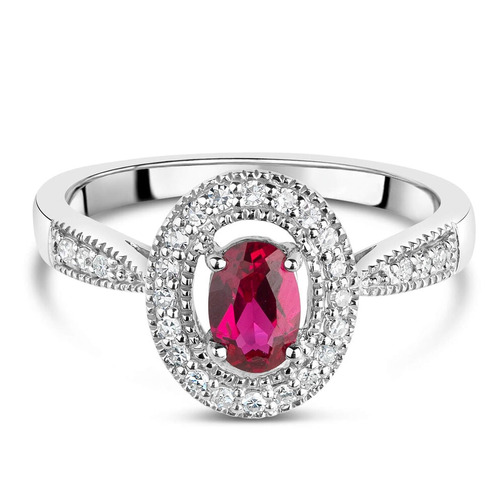 9ct White Gold 0.17ct Diamond and Created Ruby Pave Halo Ring image number 4