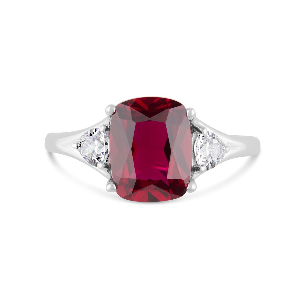 9ct White Gold Created Ruby & Cubic Zirconia Ring