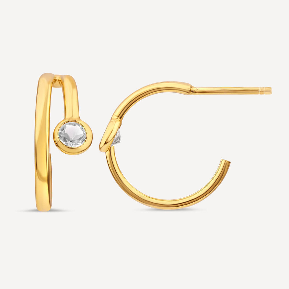 Yellow Gold Plated Sterling Silver Cubic Zirconia Open Double Hoop Earrings