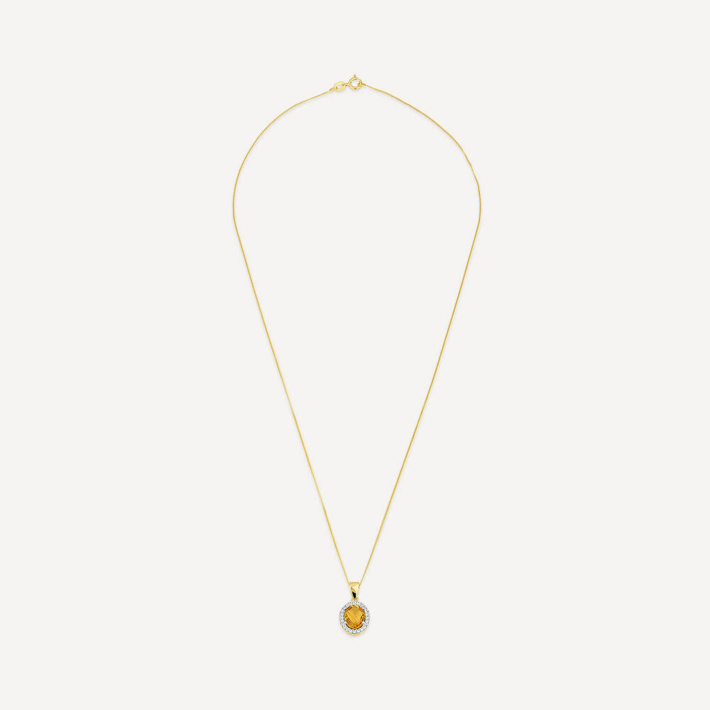 9ct Yellow Gold Oval Citrine & Cubic Zirconia Pendant (Chain Included) image number 2