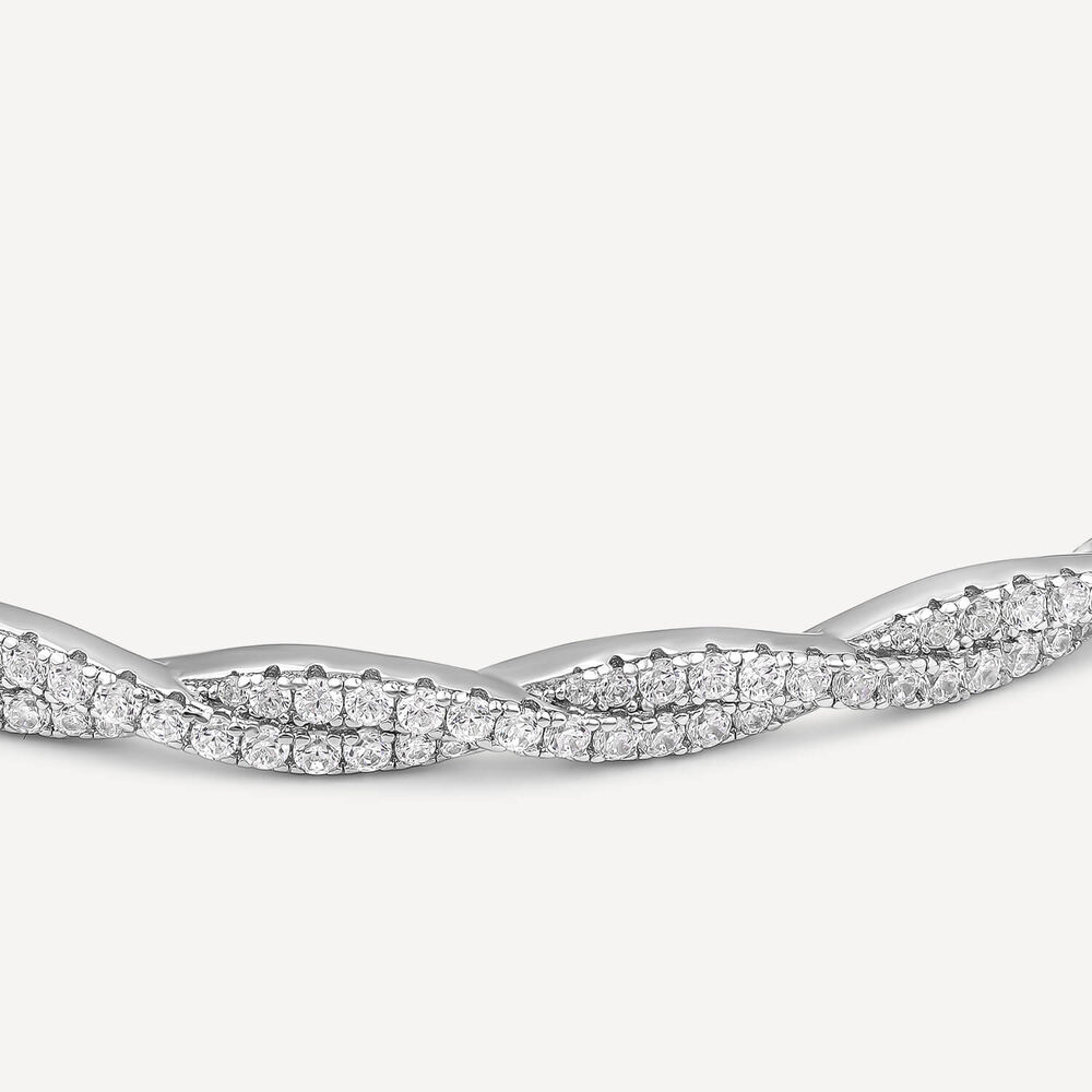 Sterling Silver Cubic Zirconia Pave Set Twisted Bangle image number 3