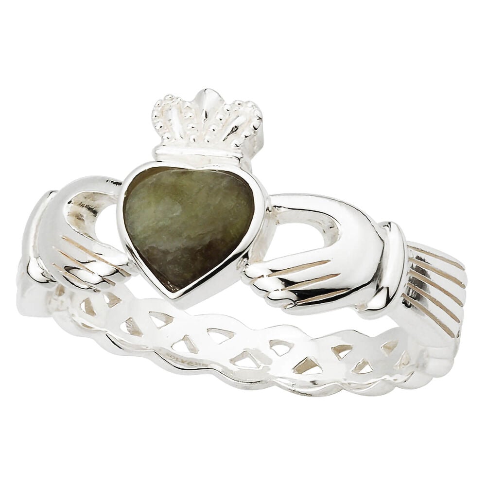 Sterling Silver Connemara Marble Claddagh Weave Ring