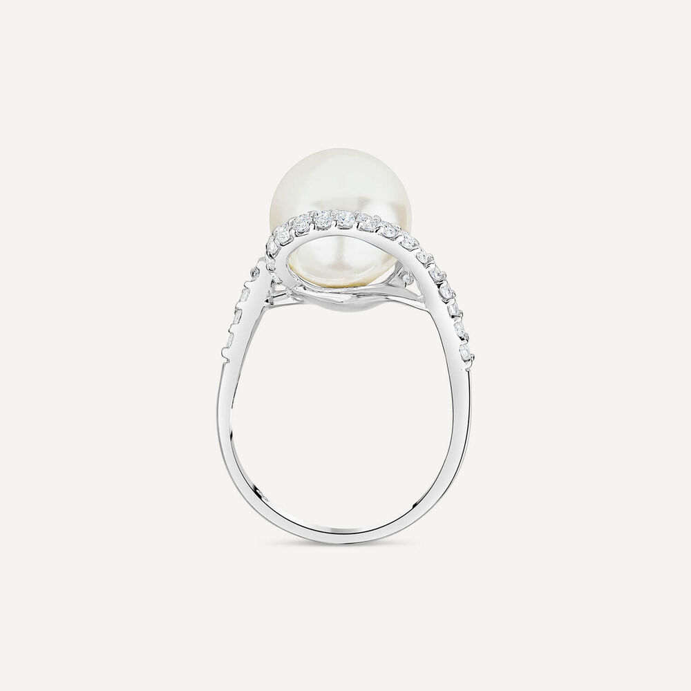 Sterling Silver Pearl & Cubic Zirconia Twist Ring image number 3