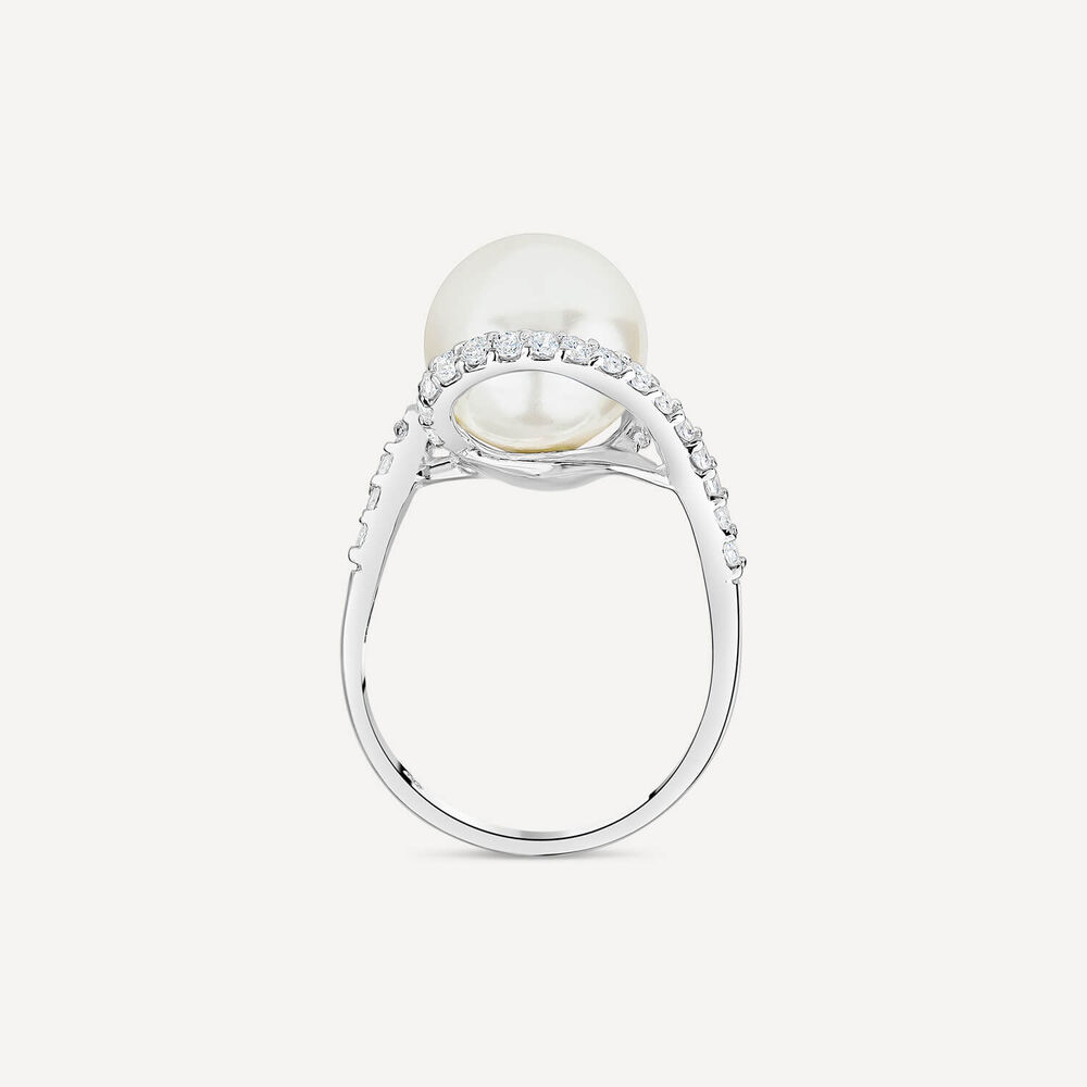 Sterling Silver Pearl & Cubic Zirconia Twist Ring image number 3
